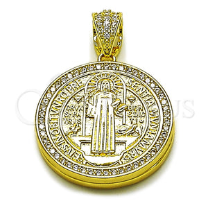 Gold Filled Pendant — Religious Pendant San Benito Design with White Cubic — main product view — SKU 165298 | Oro Laminado dije — Religious Pendant San Benito diseño with blanco Cubic — SKU 165298