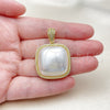 Oro Laminado Fancy Pendant, Gold Filled Style with Ivory Pearl and White Micro Pave, Polished, Golden Finish, 05.465.0010