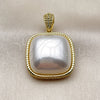 Oro Laminado Fancy Pendant, Gold Filled Style with Ivory Pearl and White Micro Pave, Polished, Golden Finish, 05.465.0010