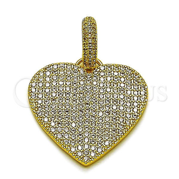 Oro Laminado Fancy Pendant, Gold Filled Style Heart Design, with White Cubic Zirconia, Polished, Golden Finish, 05.465.0011
