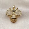 Oro Laminado Fancy Pendant, Gold Filled Style Bee Design, with White and Black Cubic Zirconia, Polished, Golden Finish, 05.465.0012