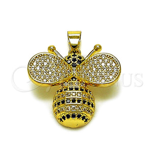 Oro Laminado Fancy Pendant, Gold Filled Style Bee Design, with White and Black Cubic Zirconia, Polished, Golden Finish, 05.465.0012