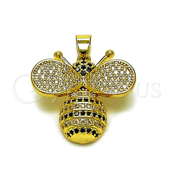 Oro Laminado Fancy Pendant, Gold Filled Style Bee Design, with White and Black Cubic Zirconia, Polished, Golden Finish, 05.465.0012