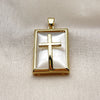 Oro Laminado Religious Pendant, Gold Filled Style Cross Design, with Ivory Mother of Pearl, Polished, Golden Finish, 05.465.0014