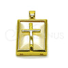 Oro Laminado Religious Pendant, Gold Filled Style Cross Design, with Ivory Mother of Pearl, Polished, Golden Finish, 05.465.0014