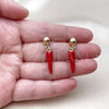 Oro Laminado Dangle Earring, Gold Filled Style Chili Design, Red Enamel Finish, Golden Finish, 02.465.0016