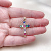 Oro Laminado Religious Pendant, Gold Filled Style Cross Design, with Multicolor Cubic Zirconia, Polished, Golden Finish, 05.465.0015