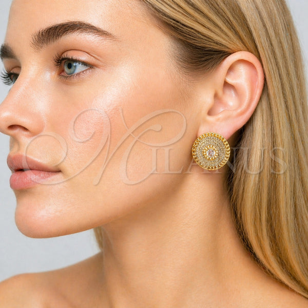 Gold Filled Ring — Stud Earring Cluster and Miami Cuban Design with — alternate product view — SKU 165307 | Oro Laminado anillo — Stud Earring Cluster and Miami Cuban diseño with — SKU 165307