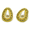 Oro Laminado Stud Earring, Gold Filled Style Teardrop Design, with Ivory Pearl, Polished, Golden Finish, 02.465.0020
