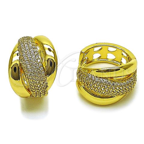 Oro Laminado Huggie Hoop, Gold Filled Style with White Cubic Zirconia, Polished, Golden Finish, 02.465.0021.25