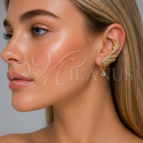 Gold Filled Ring — Stud Earring Wings and Teardrop Design with White — alternate product view — SKU 165312 | Oro Laminado anillo — Stud Earring Wings and Teardrop diseño with blanco — SKU 165312