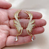 Oro Laminado Stud Earring, Gold Filled Style Wings and Teardrop Design, with White Micro Pave and White Cubic Zirconia, Polished, Golden Finish, 02.465.0023