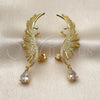 Oro Laminado Stud Earring, Gold Filled Style Wings and Teardrop Design, with White Micro Pave and White Cubic Zirconia, Polished, Golden Finish, 02.465.0023