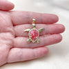 Oro Laminado Fancy Pendant, Gold Filled Style Turtle Design, with Garnet Opal and White Micro Pave, Polished, Golden Finish, 05.465.0016