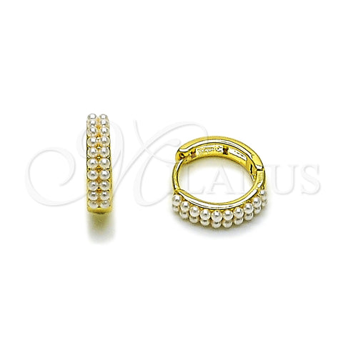 Oro Laminado Huggie Hoop, Gold Filled Style with Ivory Pearl, Polished, Golden Finish, 02.379.0097.12