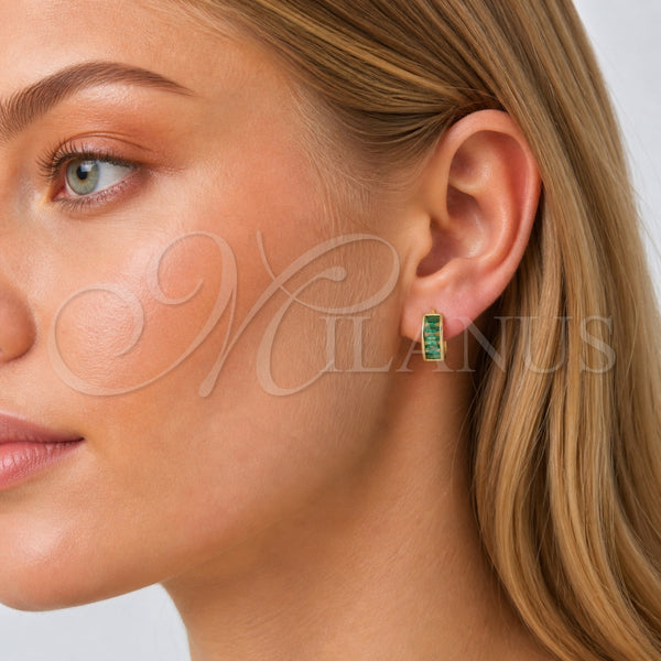 Gold Filled Hoop Earrings — Huggie Hoop with Green Cubic Zirconia Polished 02. — alternate product view — SKU 165322 | Oro Laminado aretes de aro — Huggie Hoop with Green Cubic Zirconia pulido 02. — SKU 165322