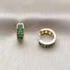Oro Laminado Huggie Hoop, Gold Filled Style with Green Cubic Zirconia, Polished, Golden Finish, 02.213.0945.14