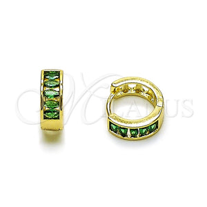 Gold Filled Hoop Earrings — Huggie Hoop with Green Cubic Zirconia Polished 02. — main product view — SKU 165322 | Oro Laminado aretes de aro — Huggie Hoop with Green Cubic Zirconia pulido 02. — SKU 165322