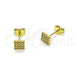 Oro Laminado Stud Earring, Gold Filled Style with White Micro Pave, Polished, Golden Finish, 02.213.0948