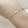 Oro Laminado Basic Anklet, Gold Filled Style Mariner Design, Diamond Cutting Finish, Golden Finish, 03.213.0291.06 (Thickness, 6 Inches Length)