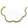Oro Laminado Tennis Bracelet, Gold Filled Style Baguette Design, with White Cubic Zirconia, Polished, Golden Finish, 03.213.0440.07 (Thickness, 7 Inches Length)