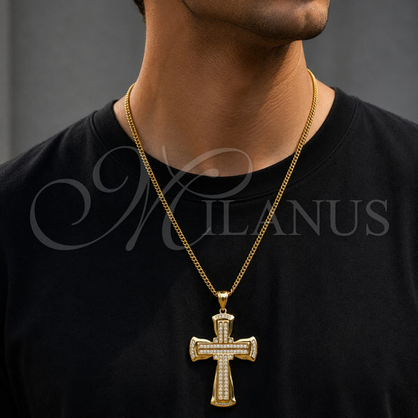 Gold Filled Pendant — Religious Pendant Cross Design with White Cubic Zirconia — alternate product view — SKU 165349 | Oro Laminado dije — Religious Pendant cruz diseño with blanco Cubic Zirconia — SKU 165349