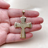 Oro Laminado Religious Pendant, Gold Filled Style Cross Design, with White Cubic Zirconia, Polished, Golden Finish, 05.459.0010