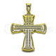Oro Laminado Religious Pendant, Gold Filled Style Cross Design, with White Cubic Zirconia, Polished, Golden Finish, 05.459.0010