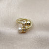 Oro Laminado Multi Stone Ring, Gold Filled Style Twist and Ball Design, with White Cubic Zirconia and Ivory Pearl, Polished, Golden Finish, 01.459.0002 (One size fits all)
