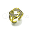 Oro Laminado Multi Stone Ring, Gold Filled Style Love Knot Design, with White Micro Pave, Polished, Golden Finish, 01.459.0003 (One size fits all)