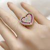 Oro Laminado Multi Stone Ring, Gold Filled Style Heart and Baguette Design, with Ruby Cubic Zirconia and White Micro Pave, Polished, Golden Finish, 01.459.0004 (One size fits all)