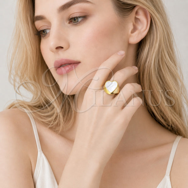 Gold Filled Ring — Multi Stone Ring Heart Design with Ivory Mother — alternate product view — SKU 165354 | Oro Laminado anillo — Multi Stone Ring corazón diseño with Ivory Mother — SKU 165354
