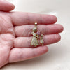 Oro Laminado Fancy Pendant, Gold Filled Style Flower and Little Girl Design, with Ruby Cubic Zirconia and White Micro Pave, Polished, Golden Finish, 05.459.0011