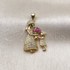 Oro Laminado Fancy Pendant, Gold Filled Style Flower and Little Girl Design, with Ruby Cubic Zirconia and White Micro Pave, Polished, Golden Finish, 05.459.0011