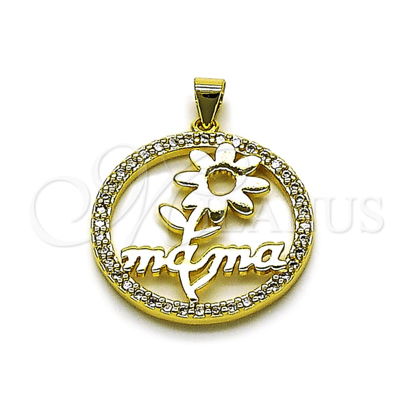 Gold Filled Pendant — Fancy Pendant Mom and Flower Design with White — main product view — SKU 165356 | Oro Laminado dije — elegante Pendant Mom and flor diseño with blanco — SKU 165356