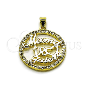 Gold Filled Pendant — Fancy Pendant Mom and Heart Design with White — main product view — SKU 165357 | Oro Laminado dije — elegante Pendant Mom and corazón diseño with blanco — SKU 165357