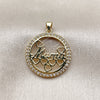 Oro Laminado Fancy Pendant, Gold Filled Style Mom and Heart Design, with White Cubic Zirconia, Polished, Golden Finish, 05.459.0014