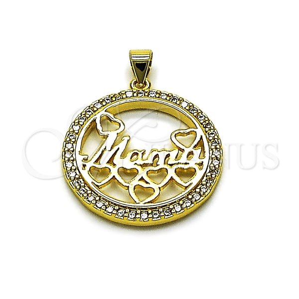 Gold Filled Pendant — Fancy Pendant Mom and Heart Design with White — main product view — SKU 165358 | Oro Laminado dije — elegante Pendant Mom and corazón diseño with blanco — SKU 165358