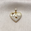 Oro Laminado Fancy Pendant, Gold Filled Style Heart and Mom Design, with White Micro Pave, Polished, Golden Finish, 05.459.0015