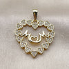 Oro Laminado Fancy Pendant, Gold Filled Style Heart and Mom Design, with White Cubic Zirconia, Polished, Golden Finish, 05.459.0016