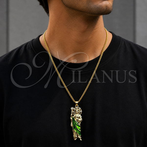 Gold Filled Pendant — Fancy Pendant San Judas Design with White Cubic — alternate product view — SKU 165365 | Oro Laminado dije — elegante Pendant San Judas diseño with blanco Cubic — SKU 165365