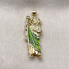Oro Laminado Fancy Pendant, Gold Filled Style San Judas Design, with White Cubic Zirconia, Polished, Two Tone, 05.459.0021