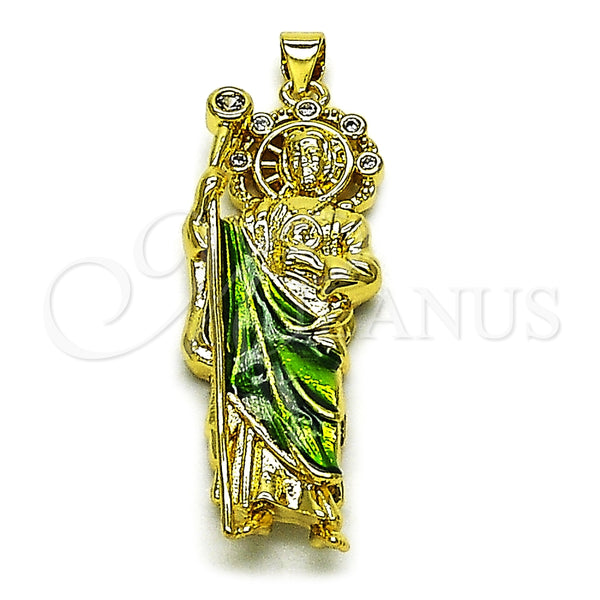 Gold Filled Pendant — Fancy Pendant San Judas Design with White Cubic — main product view — SKU 165365 | Oro Laminado dije — elegante Pendant San Judas diseño with blanco Cubic — SKU 165365