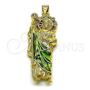 Gold Filled Pendant — Fancy Pendant San Judas Design with White Cubic — main product view — SKU 165365 | Oro Laminado dije — elegante Pendant San Judas diseño with blanco Cubic — SKU 165365