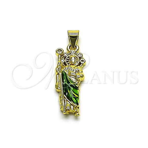 Gold Filled Pendant — Religious Pendant San Judas Design with White Cubic — main product view — SKU 165366 | Oro Laminado dije — Religious Pendant San Judas diseño with blanco Cubic — SKU 165366