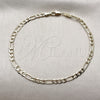 Oro Laminado Basic Anklet, Gold Filled Style Figaro Concave Design, Diamond Cutting Finish, Golden Finish, 04.213.0141.10 (Thickness, 10 Inches Length)