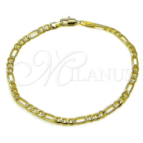 Oro Laminado Basic Anklet, Gold Filled Style Figaro Concave Design, Diamond Cutting Finish, Golden Finish, 04.213.0141.10 (Thickness, 10 Inches Length)