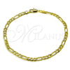 Oro Laminado Basic Anklet, Gold Filled Style Figaro Concave Design, Diamond Cutting Finish, Golden Finish, 04.213.0141.10 (Thickness, 10 Inches Length)
