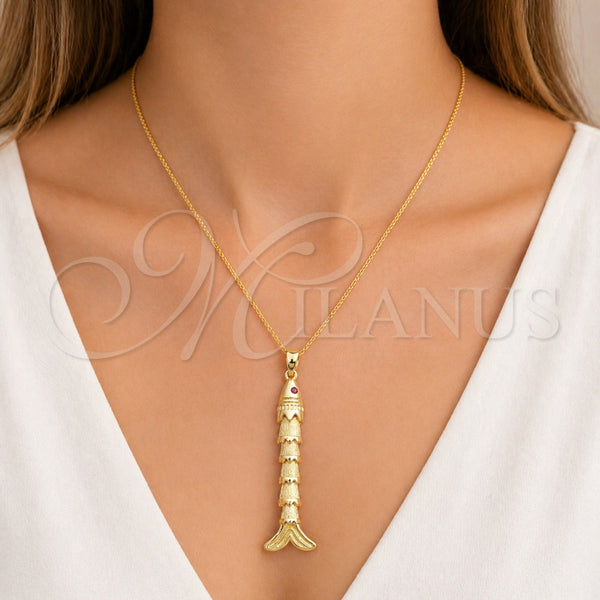 Gold Filled Pendant — Fancy Pendant Fish Design with Ruby Cubic Zirconia — alternate product view — SKU 165377 | Oro Laminado dije — elegante Pendant Fish diseño with Ruby Cubic Zirconia — SKU 165377