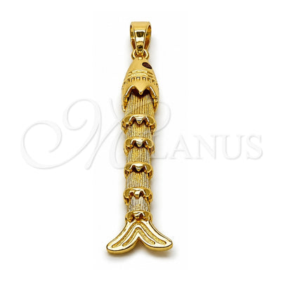 Oro Laminado Fancy Pendant, Gold Filled Style Fish Design, with Ruby Cubic Zirconia, Diamond Cutting Finish, Golden Finish, 05.458.0005